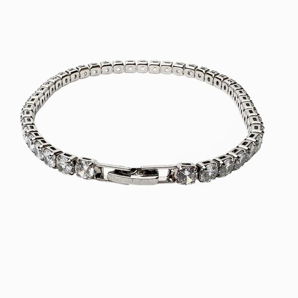 Rhinestone Tennis Bracelets Lot Of 2 Clear Sparkle Silver Tone Classic - Picture 3 of 9